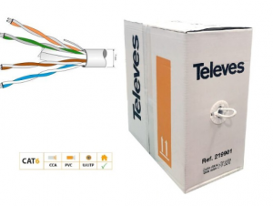 Cavi dati TELEVES - Cat.6 U/UTP CAT-6 CCA PVC, (bobina 305mt). Bianco, 219910